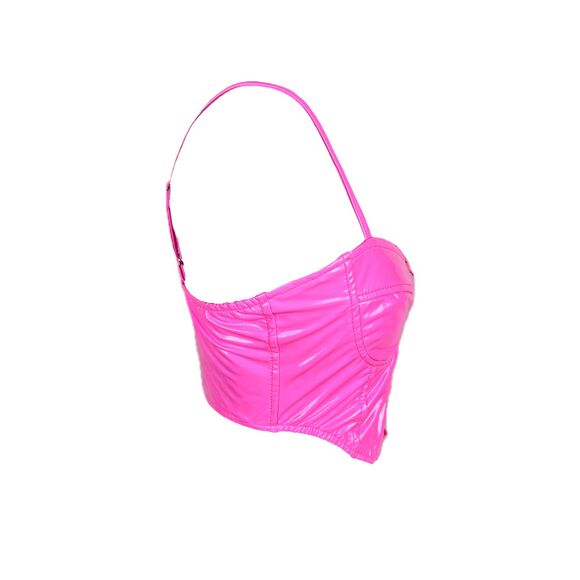 Y2K Hot Pink Vinyl Corset Top - Picture 3 of 6